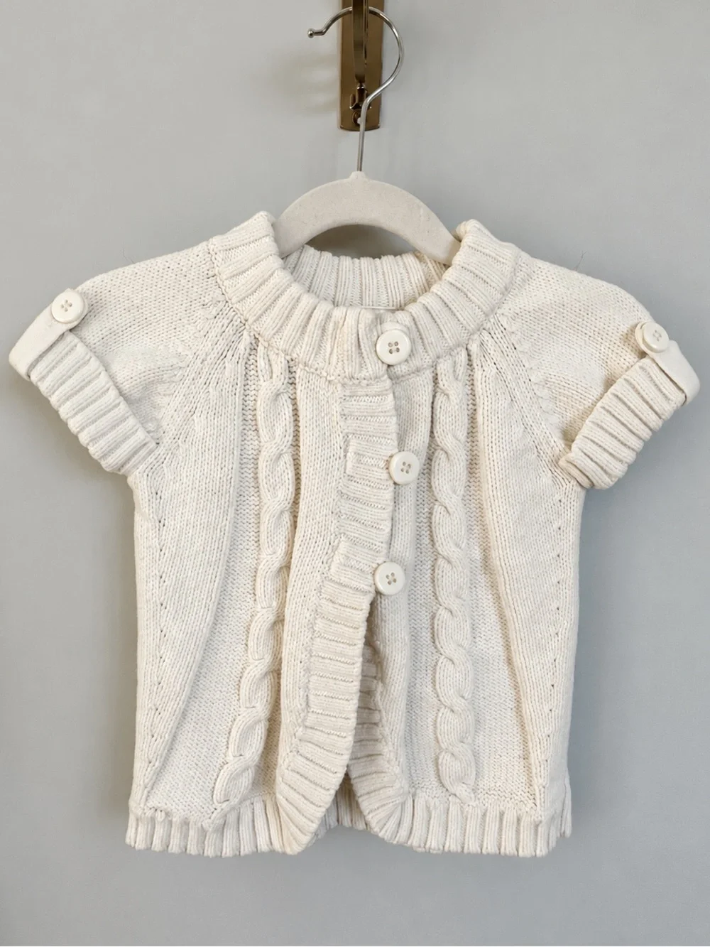 Vintage Gymboree 18-24M Ivory Cable Knit Short Sleeve Cardigan Sweater Cotton